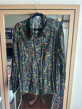 Pendleton Multicolor Paisley-Print Blouse with Teal and Gold Accents